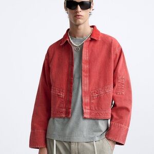Men's ZARA Red Denim Jacket SZ L